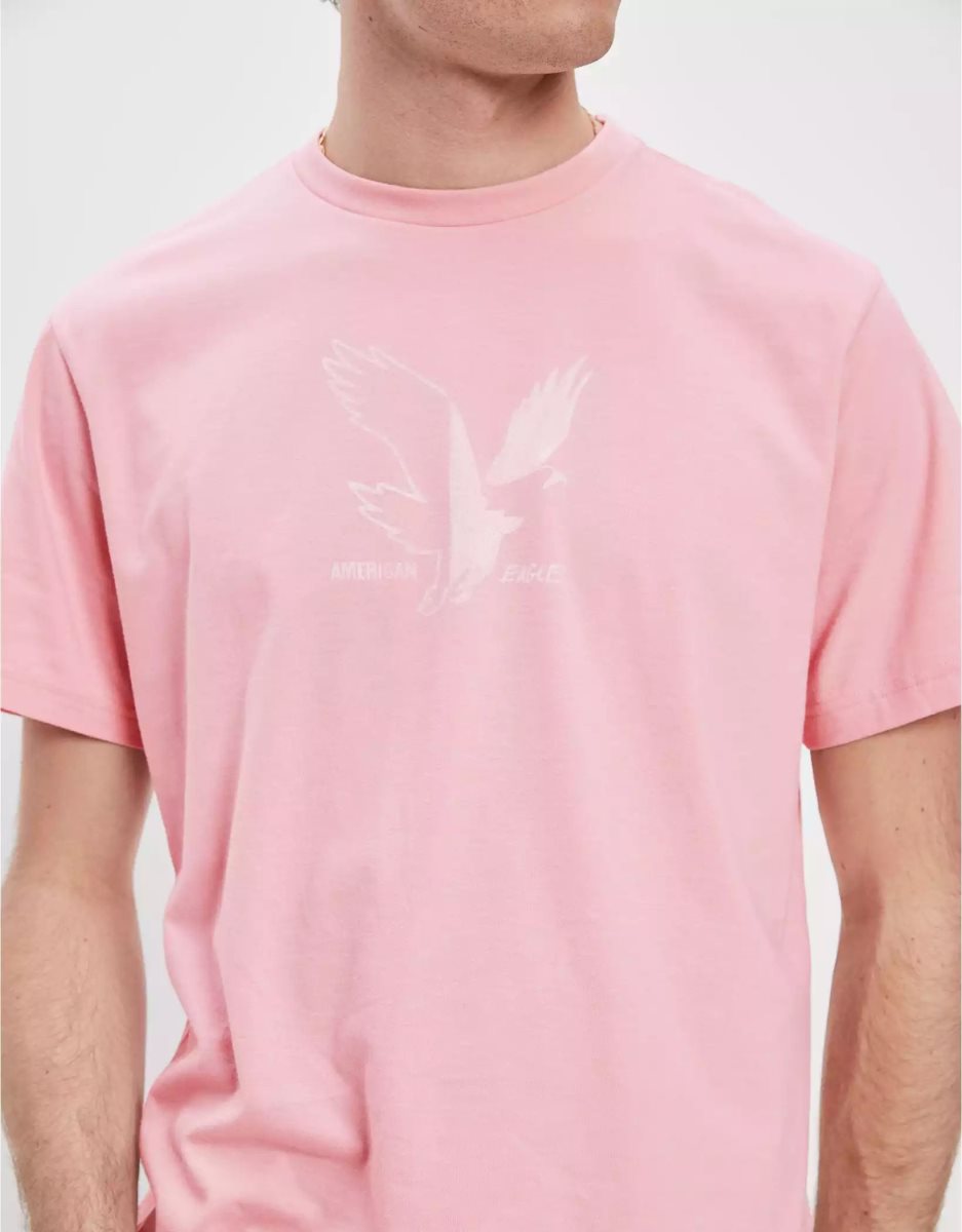 T Shirt Graphique American Eagle AE Super Soft Logo Rose Homme | CJS-11613952